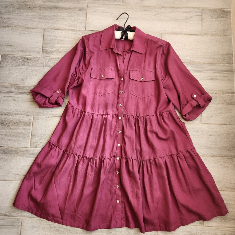 Westbound Women's Mini Dress XL Burgundy Red Tiered Babydoll Relaxed Fit A-line